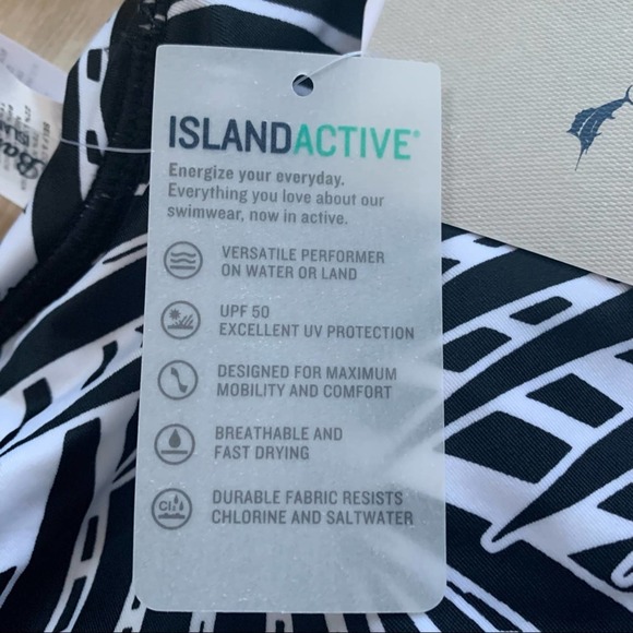 Tommy Bahama Frond Song Active 3/4 Sleeve Tankini Top in Black/White - Picture 11 of 13